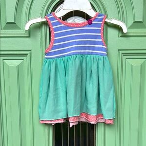 Striped Blue and Green Sleeveless Dress